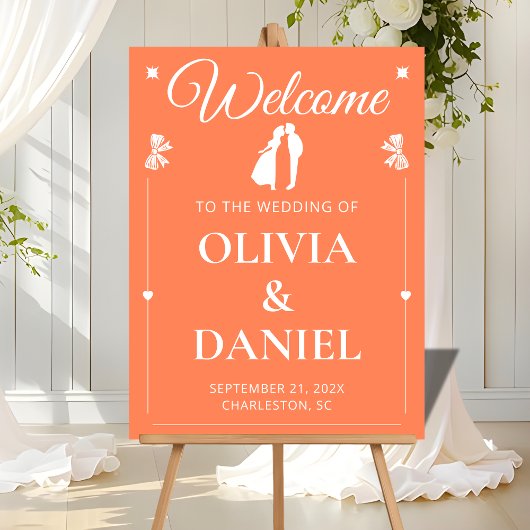 Vibrant Coral Wedding Greeting Sign アクリルサイン