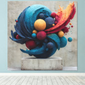 Vibrant Cracked Sphere Explosive Color Sculpture キャンバスプリント (インサイチュ (ウッドフロア))