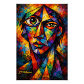 Vibrant Cubist Face Abstract Modern Art Poster ポスター (正面)