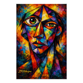 Vibrant Cubist Face Abstract Modern Art Poster ポスター