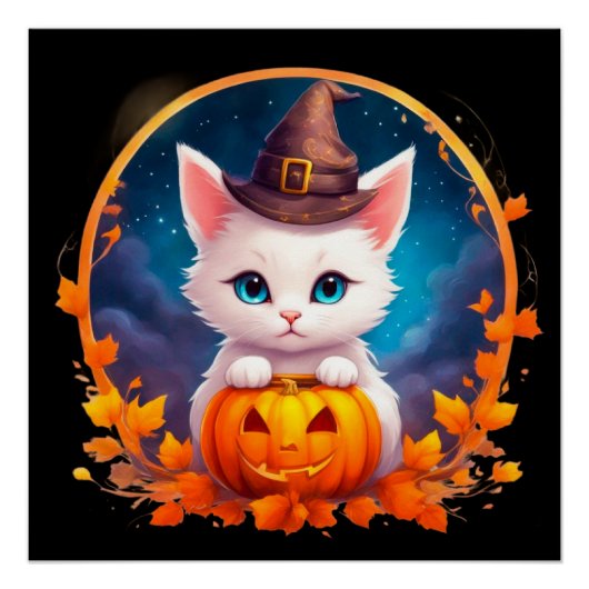 Vibrant cute kitten halloween ポスター (正面)