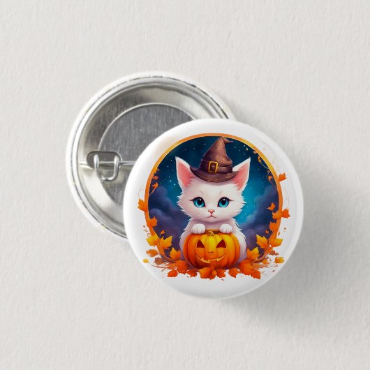 Vibrant cute kitten halloween 缶バッジ (正面&裏面)