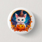 Vibrant cute kitten halloween 缶バッジ (正面)
