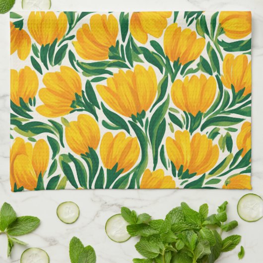 Vibrant Daffodil Kitchen Towels キッチンタオル (折り畳み)