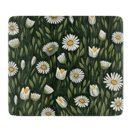 Vibrant Daisy Pattern with Lush Green Accents カッティングボード