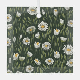 Vibrant Daisy Pattern with Lush Green Accents ガラスオーナメント