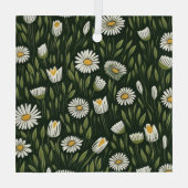 Vibrant Daisy Pattern with Lush Green Accents ガラスオーナメント (裏面)