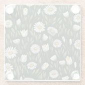 Vibrant Daisy Pattern with Lush Green Accents ガラスコースター (裏面)