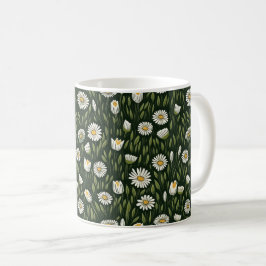 Vibrant Daisy Pattern with Lush Green Accents コーヒーマグカップ