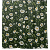 Vibrant Daisy Pattern with Lush Green Accents シャワーカーテン (正面)