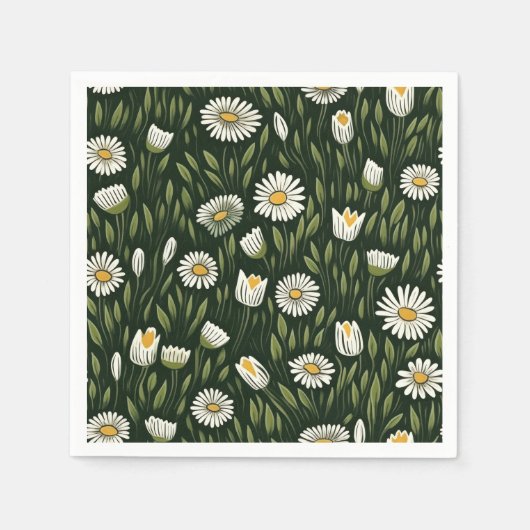 Vibrant Daisy Pattern with Lush Green Accents スタンダードカクテルナプキン (正面)