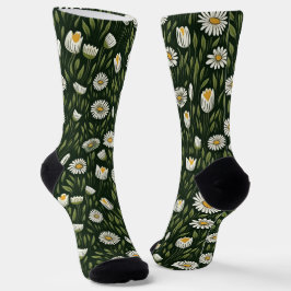 Vibrant Daisy Pattern with Lush Green Accents ソックス