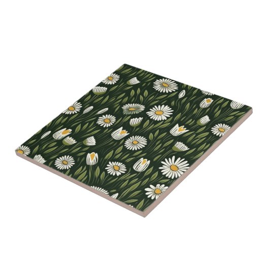 Vibrant Daisy Pattern with Lush Green Accents タイル (側面)