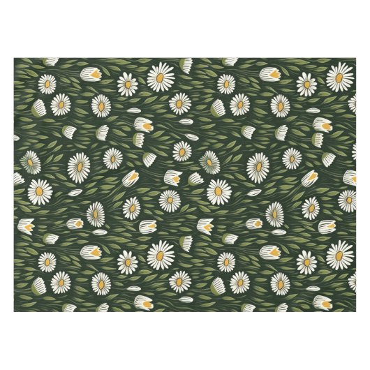 Vibrant Daisy Pattern with Lush Green Accents テーブルクロス (正面(横))