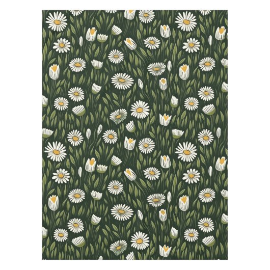 Vibrant Daisy Pattern with Lush Green Accents テーブルクロス (正面)