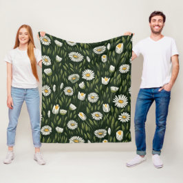 Vibrant Daisy Pattern with Lush Green Accents フリースブランケット