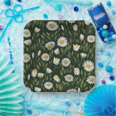 Vibrant Daisy Pattern with Lush Green Accents ペーパープレート (パーティー)