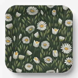 Vibrant Daisy Pattern with Lush Green Accents ペーパープレート