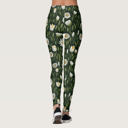 Vibrant Daisy Pattern with Lush Green Accents レギンス (裏面)