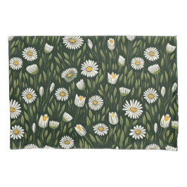 Vibrant Daisy Pattern with Lush Green Accents 枕カバー