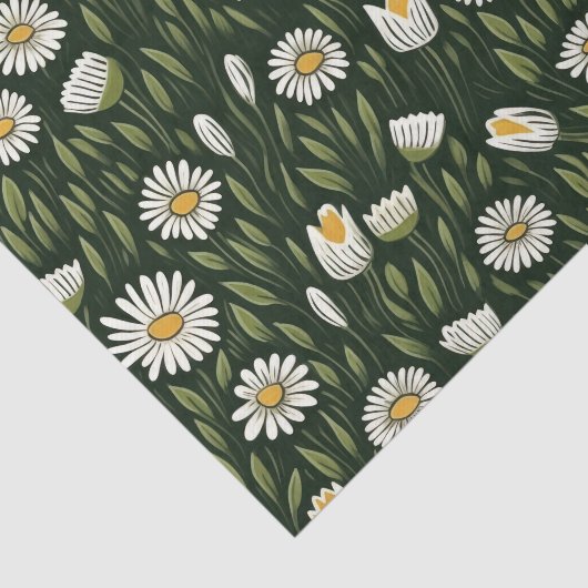 Vibrant Daisy Pattern with Lush Green Accents 薄葉紙 (詳細)