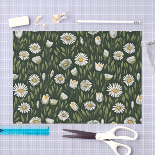 Vibrant Daisy Pattern with Lush Green Accents 薄葉紙 (クラフト)