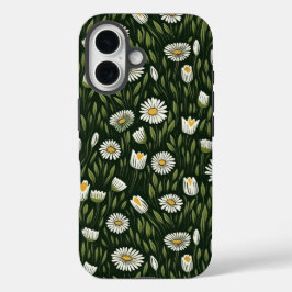 Vibrant Daisy Pattern with Lush Green Accents iPhone 16ケース