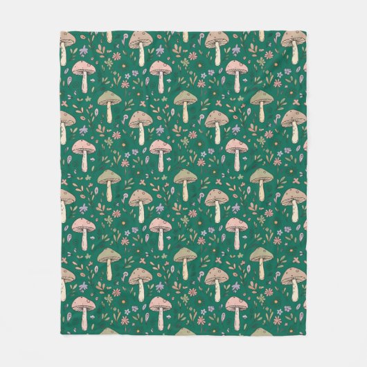 Vibrant Deep Emerald Fungi Cozy Dark Green フリースブランケット (正面)