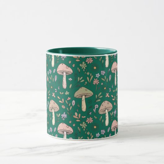 Vibrant Deep Emerald Fungi Seamless Pattern Luxury マグカップ (中央)