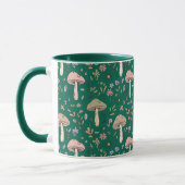 Vibrant Deep Emerald Fungi Seamless Pattern Luxury マグカップ (左)