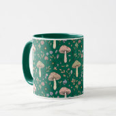 Vibrant Deep Emerald Fungi Seamless Pattern Luxury マグカップ (正面左)