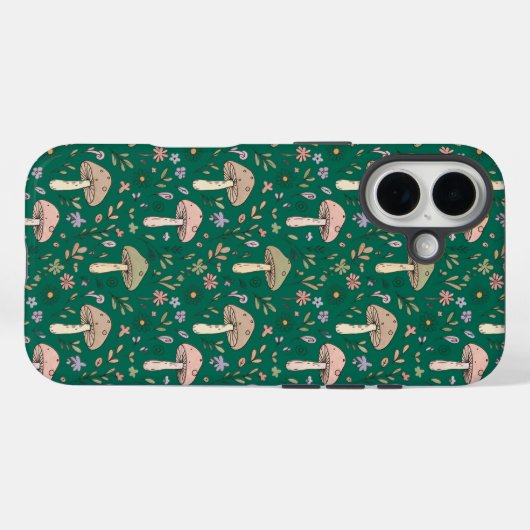 Vibrant Deep Emerald Fungi Seamless Pattern Luxury Case-Mate iPhoneケース (裏面 (横))