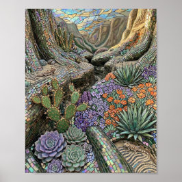 Vibrant Desert Bloom Cactus & Succulents Mosaic Wa ポスター