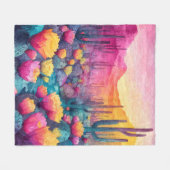 Vibrant Desert Sunset Cactus Bloom Blanket フリースブランケット (正面(横))