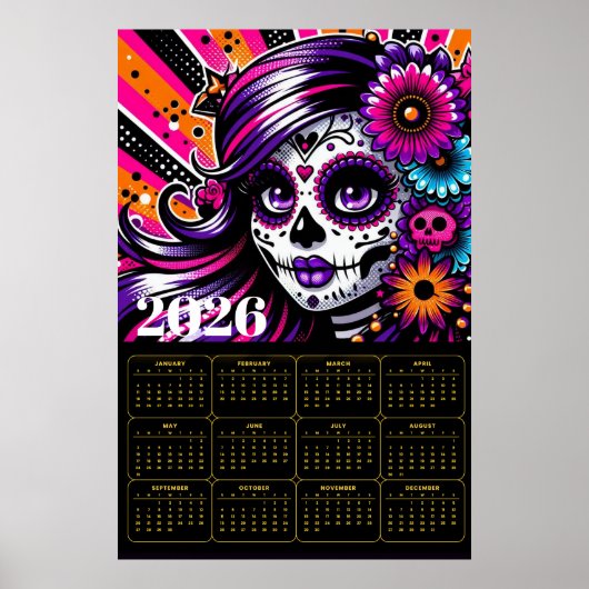 Vibrant Día de los Muertos Sugar Skull Art  ポスター (正面)