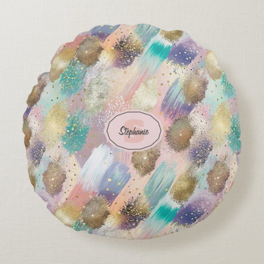 Vibrant Diagonal Brushstroke Pattern ラウンドクッション (正面)