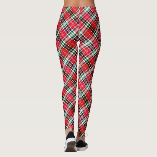 Vibrant Diagonal Christmas Plaid Red Green レギンス (裏面)