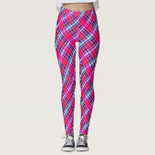 Vibrant Diagonal Pink Magenta Tartan Plaid レギンス (正面)