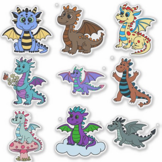 Vibrant Dinosaur Sticker Set for Kids - Fun & Colo シール (正面)