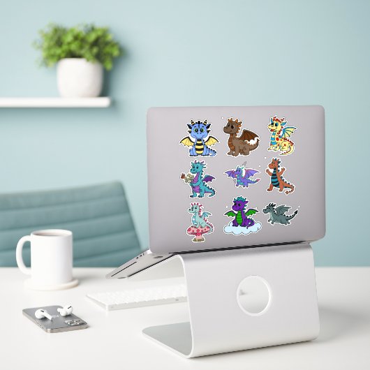 Vibrant Dinosaur Sticker Set for Kids - Fun & Colo シール (デスク上のノートパソコン)