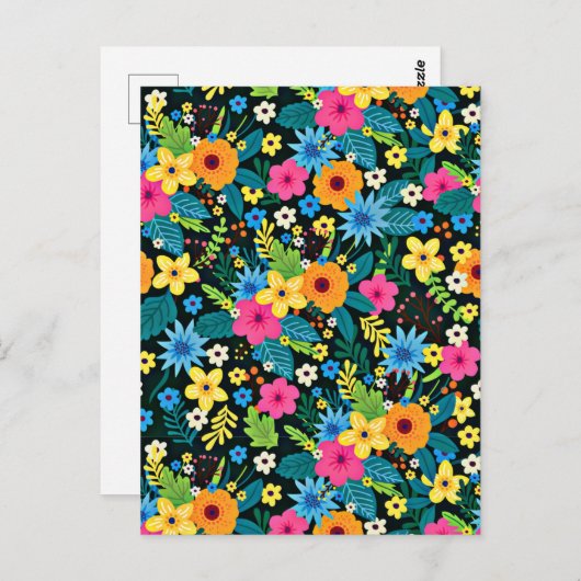 Vibrant Ditsy Flowers Floral Pattern-43785 ポストカード (正面/裏面)