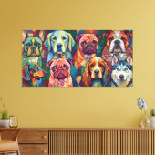 Vibrant Dog Breed Pop Art Collage キャンバスプリント (インサイチュ (リビング))
