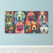 Vibrant Dog Breed Pop Art Collage キャンバスプリント (インサイチュ (ウッドフロア))