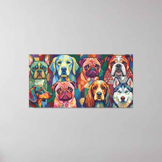 Vibrant Dog Breed Pop Art Collage キャンバスプリント (正面)
