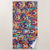 Vibrant Dog Dreamscape – Psychedelic Boho ビーチタオル (正面)