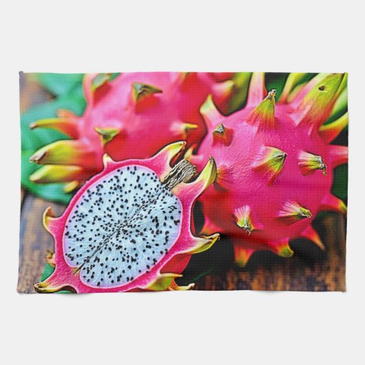 Vibrant Dragon Fruit Beauty Design キッチンタオル (横)