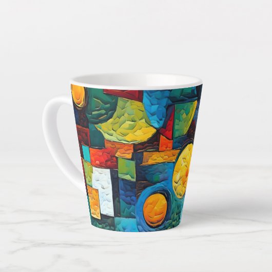 Vibrant Dreams Geometry – Bold Modern Abstract Art カフェラテマグ (左アングル)