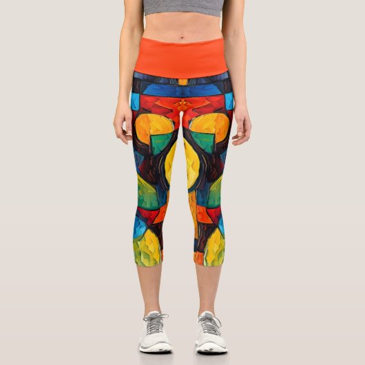 Vibrant Dreams Geometry – Bold Modern Abstract Art カプリレギンス (正面)