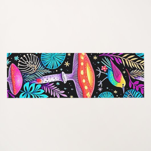 Vibrant Enchanted Forest Mushroom Artwork ヨガマット (裏面(横))