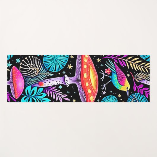 Vibrant Enchanted Forest Mushroom Artwork ヨガマット (正面(横))